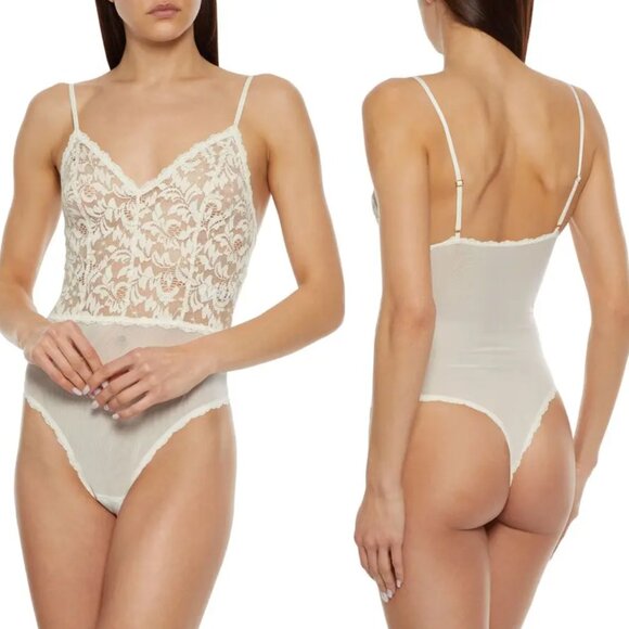NEW!! Hanky Panky Golden Allure Metallic Corded Lace Stretch-Mesh Thong Bodysuit - Picture 1 of 9